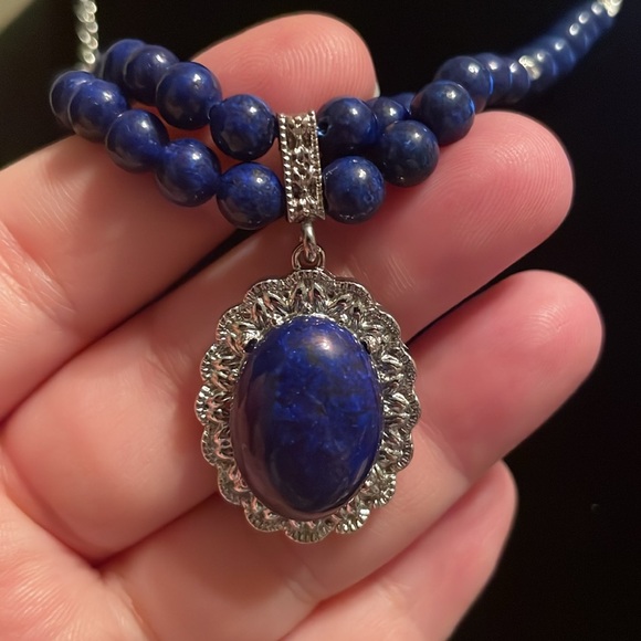 NWOT Beaded Lapis Lazuli Pendant Necklace - Picture 2 of 2
